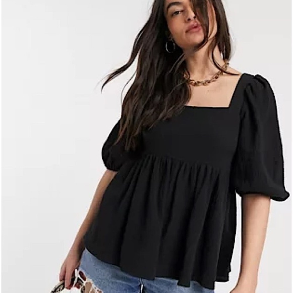 ASOS | Babydoll Peplum Puff Sleeve Tie Back Top - Like New - Size 4​​​​​
